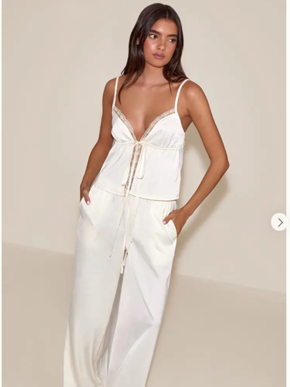 Pretty Little Thing | Satin Lace Detail Tie Front Cami Set - SMALL/SIZE 4 (NWT)